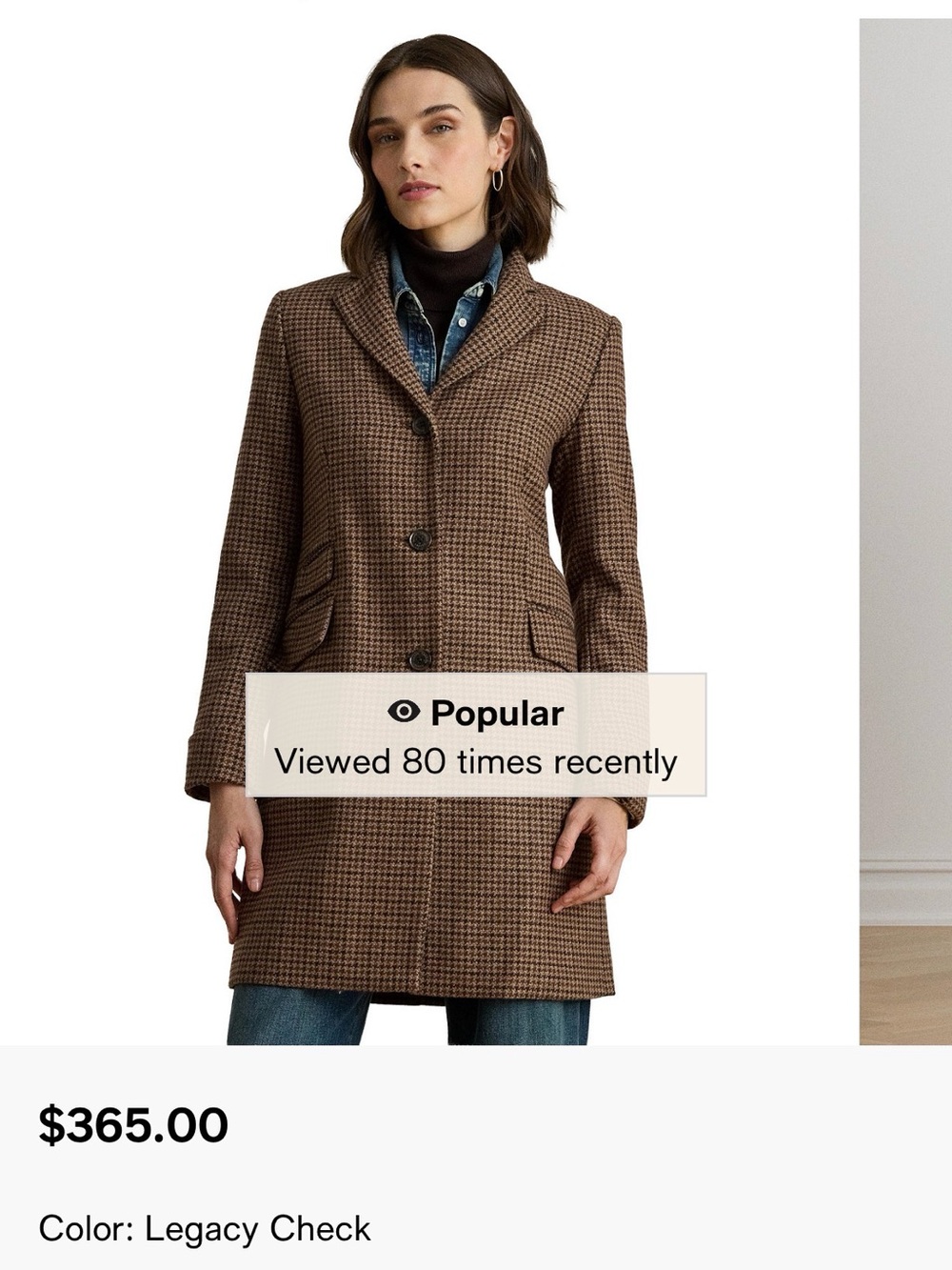 Ralph Lauren Brown Checked Varsity-Inspired Coat size 0